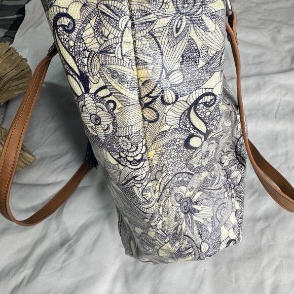 Sakroots Metro 2 Handle Tote Bag Navy and White Durable Purse Coated Canvas Bag - Picture 2 of 16